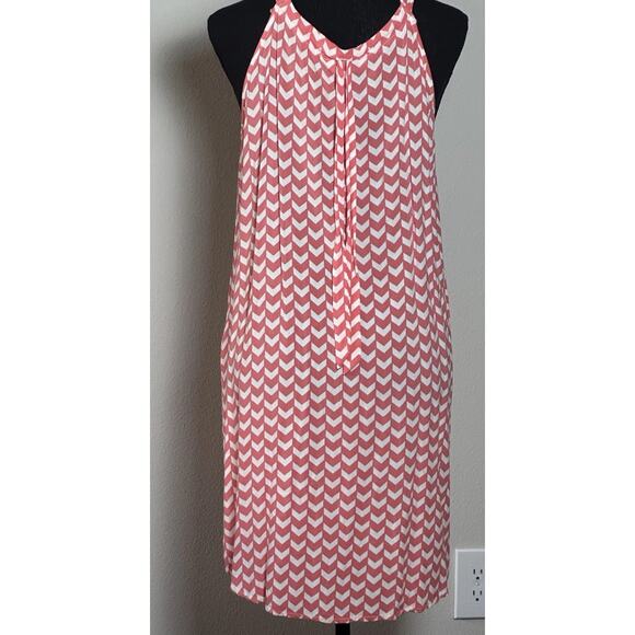 Women’s Summer Dress Orange White Chevron Pattern Slip On Dress Pockets Size (M) - Picture 4 of 16
